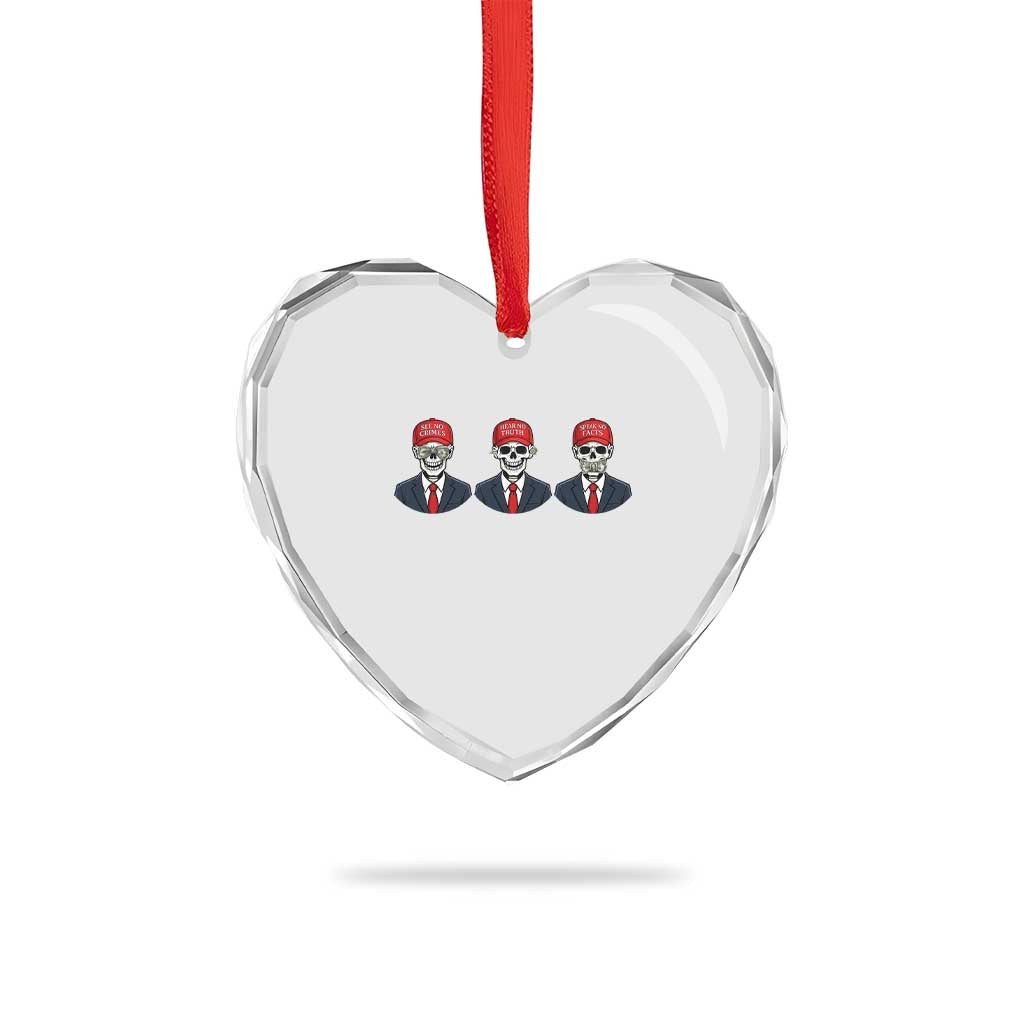 Skeleton See No Crimes Hear No Truth Heart Crystal Glass Ornament Funny Political Satire