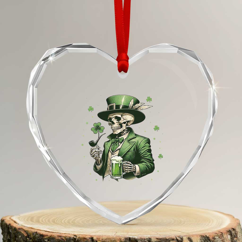 Skeleton St Patricks Day Drinking Heart Crystal Glass Ornament Irish Party Gift