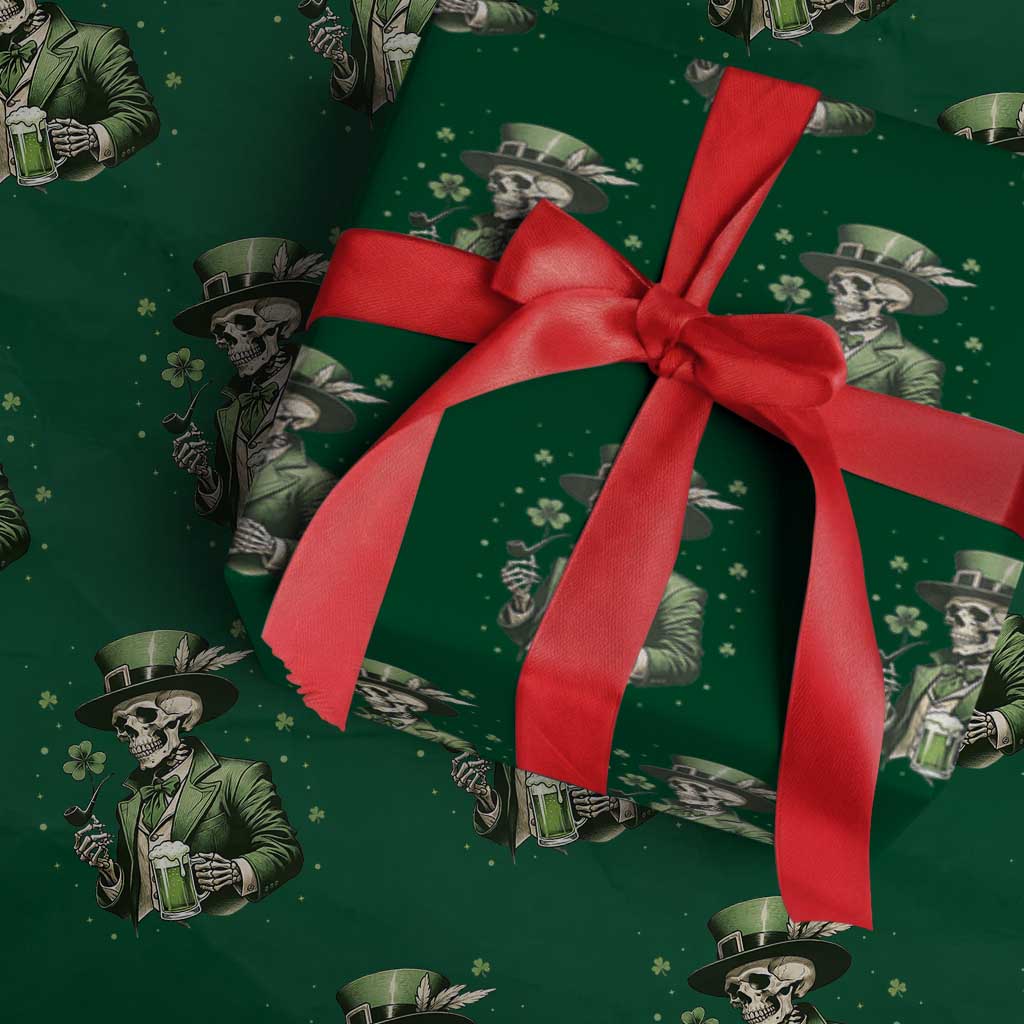 Skeleton St Patricks Day Drinking Wrapping Paper Roll Irish Party Gift