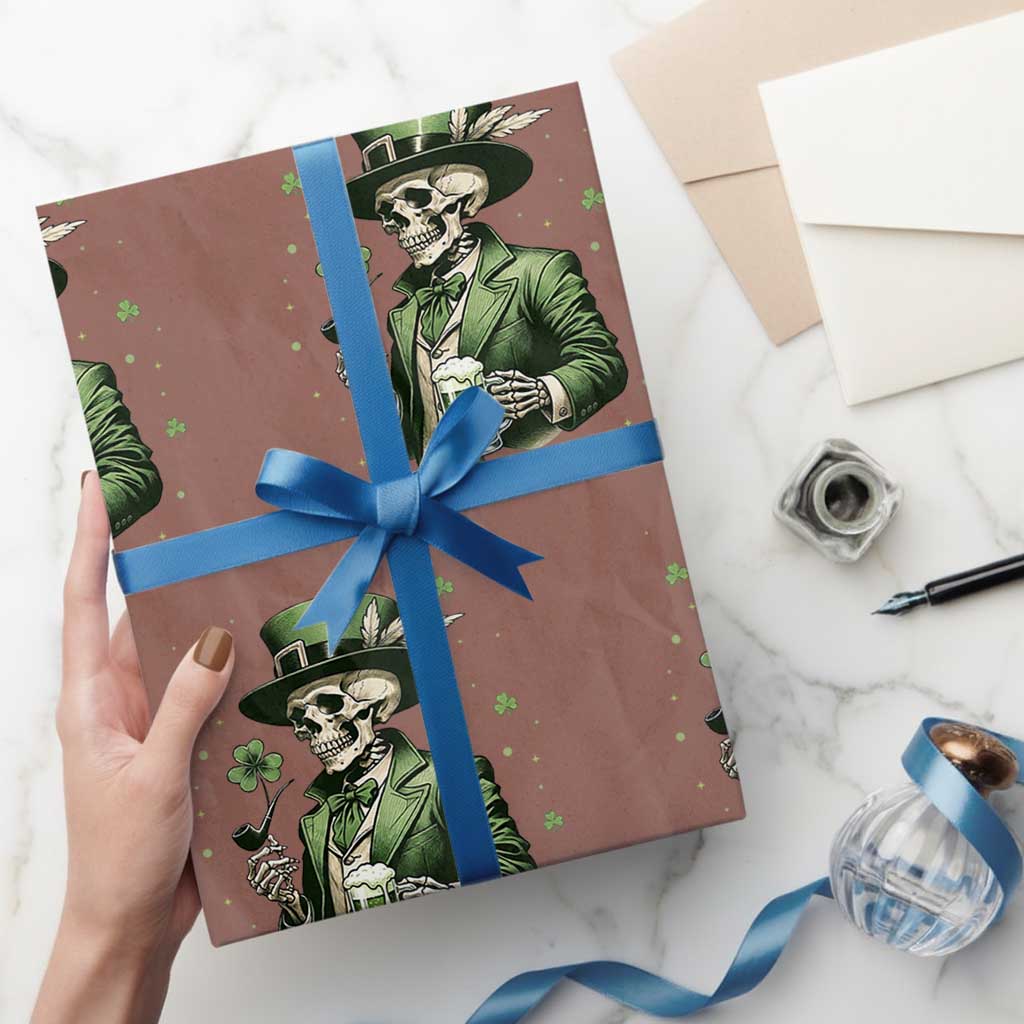 Skeleton St Patricks Day Drinking Wrapping Paper Roll Irish Party Gift