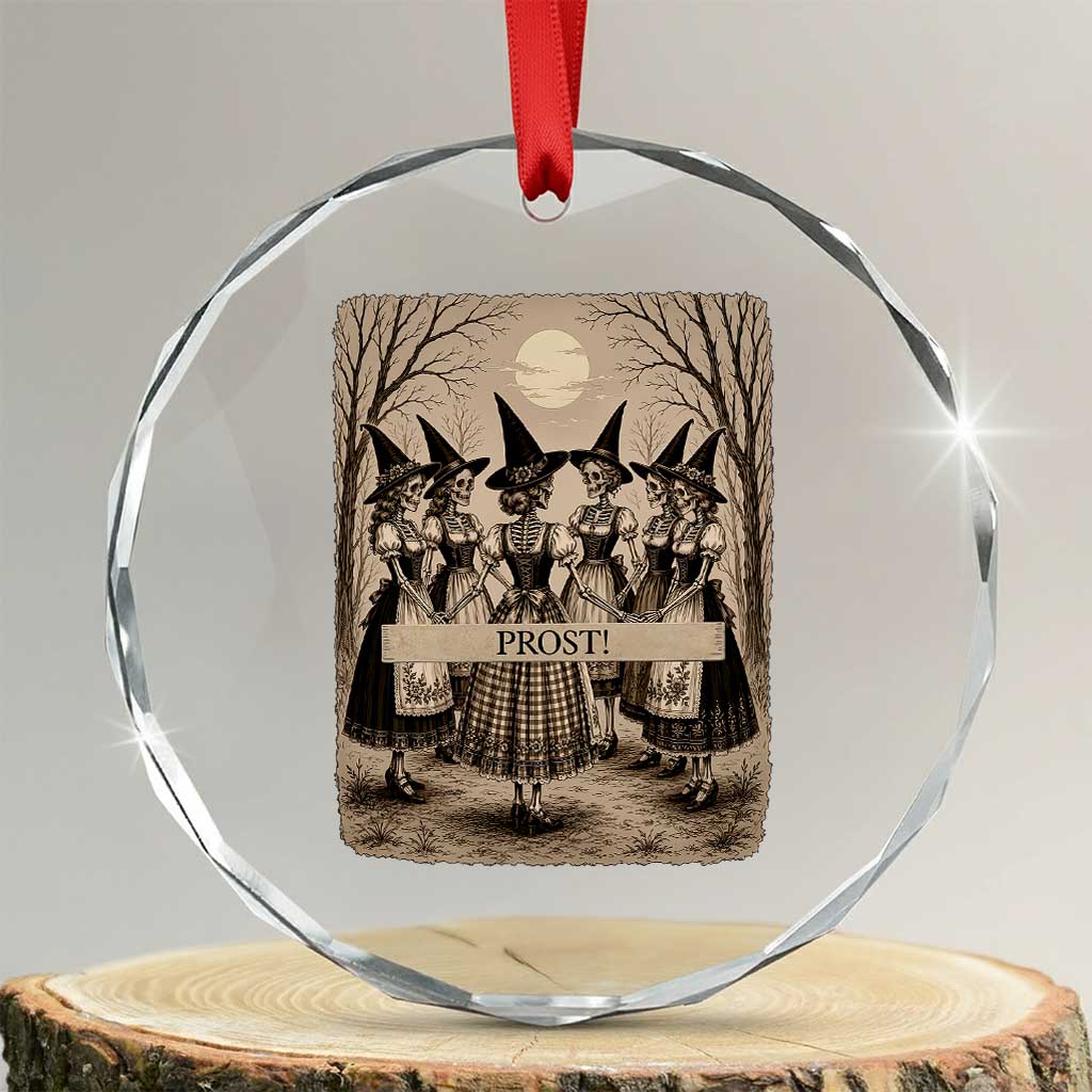 Skeleton Witches Coven Oktoberfest Crystal Glass Ornament German Dirndl Spooky Beer Festival Gift