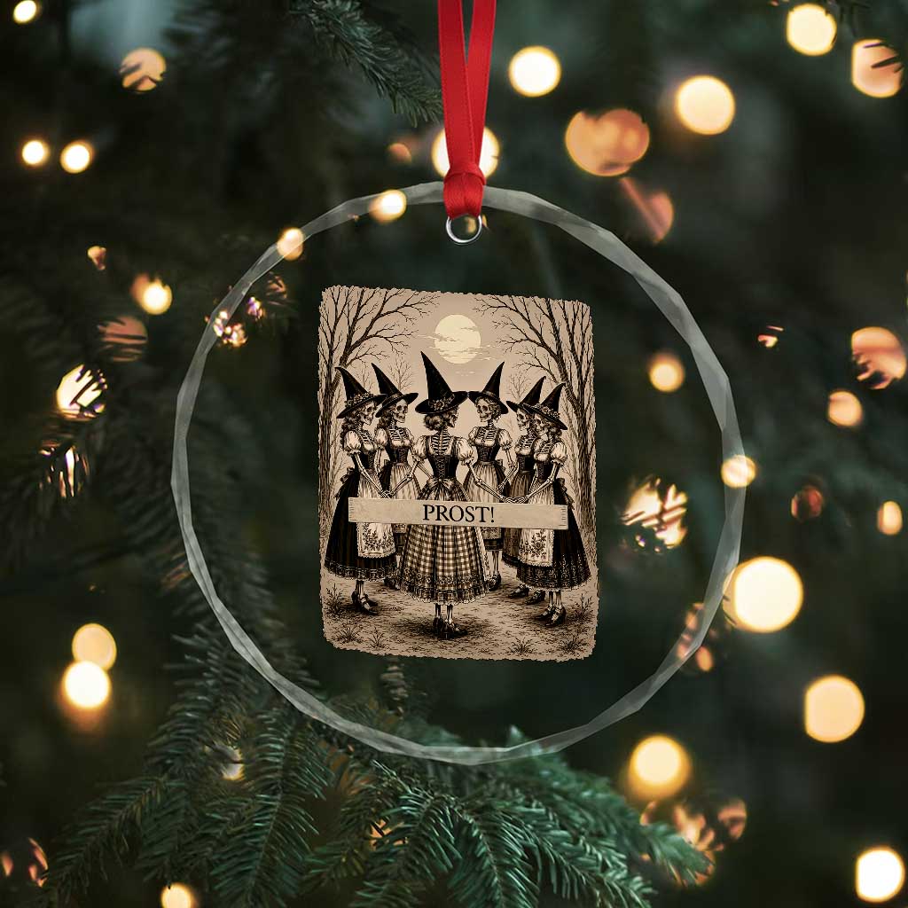 Skeleton Witches Coven Oktoberfest Crystal Glass Ornament German Dirndl Spooky Beer Festival Gift