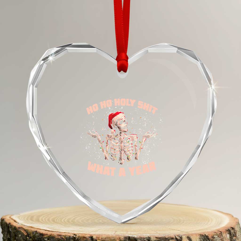 Skeleton Xmas Heart Crystal Glass Ornament Ho Ho Holy Shit What A Year Retro Funny - Wonder Print Shop