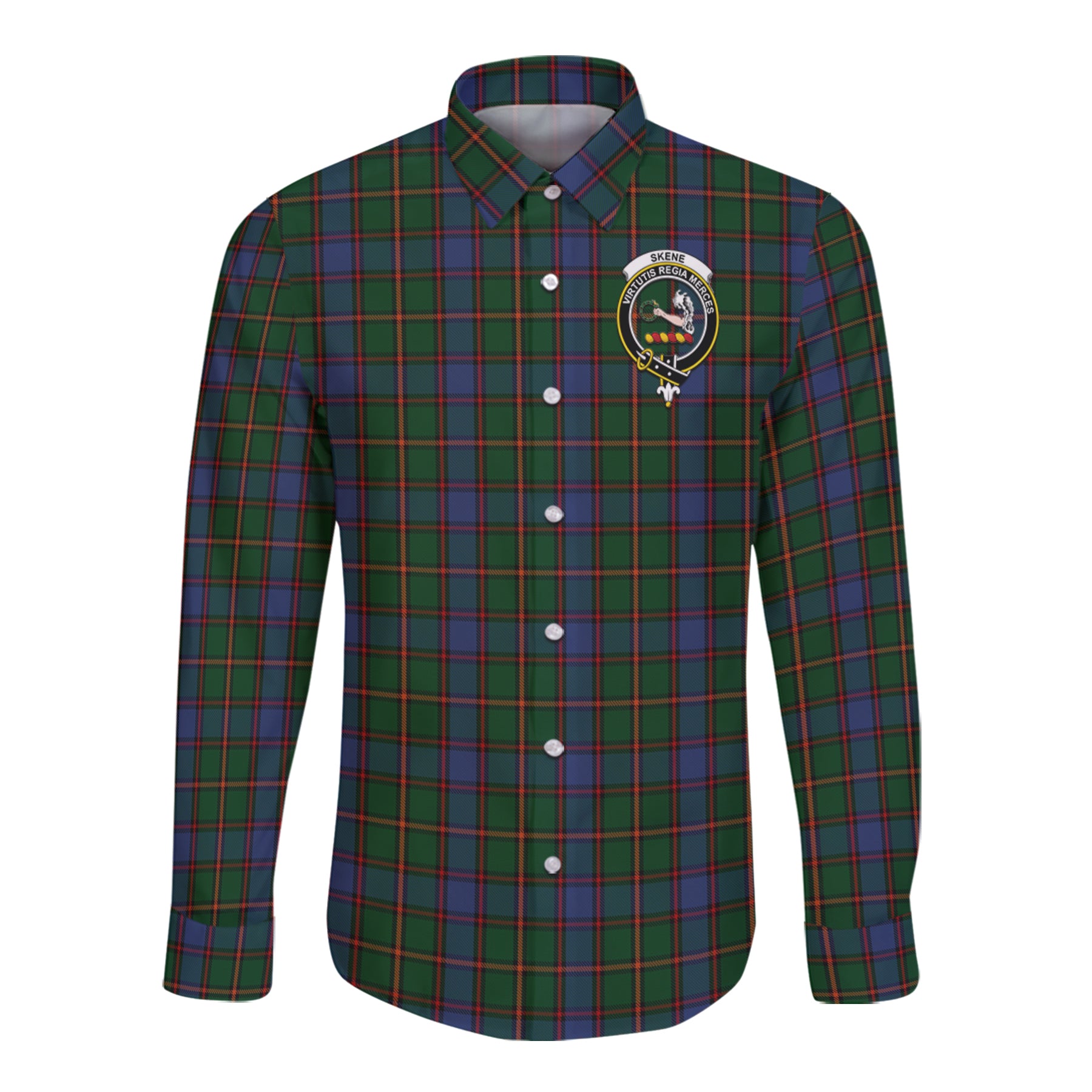 Skene Tartan Long Sleeve Button Up Shirt with Scottish Family Crest K23