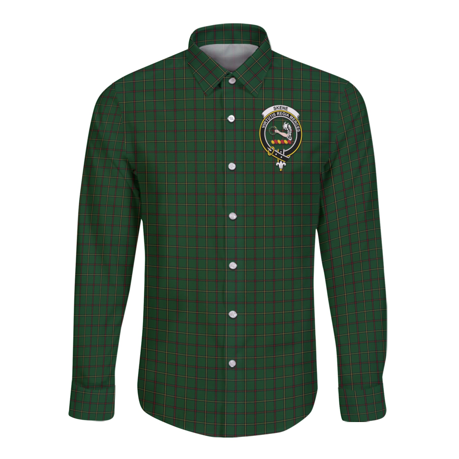 Skene Or Tribe Of Mar Tartan Long Sleeve Button Up Shirt with Scottish Family Crest K23