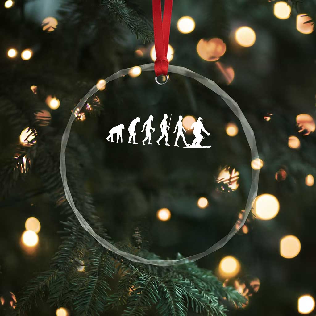 Ski Evolution Crystal Glass Ornament Funny Skiing Lover Skiers - Wonder Print Shop