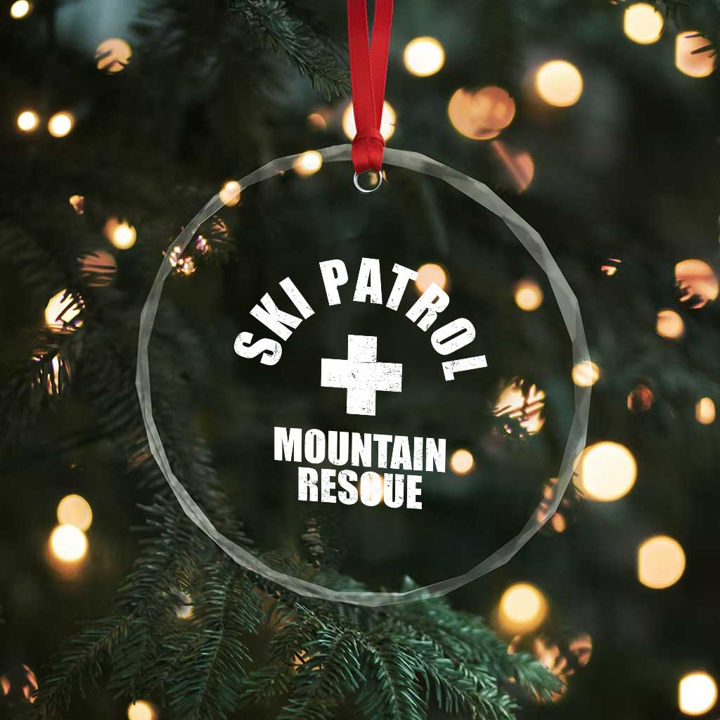 Ski Patrol Mountain Rescue Crystal Glass Ornament Winter Slopes Skiing Snowboarding - Wonder Print Shop