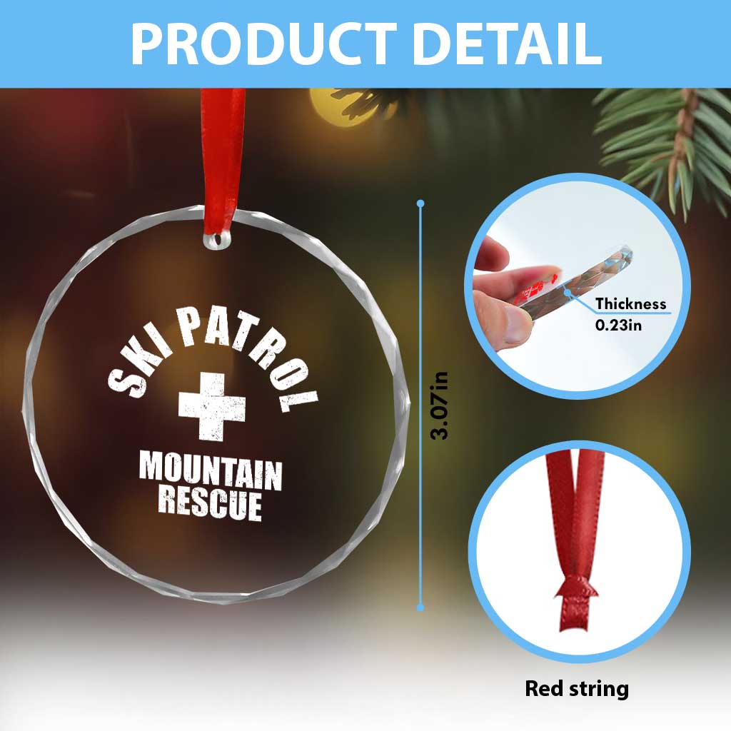 Ski Patrol Mountain Rescue Crystal Glass Ornament Winter Slopes Skiing Snowboarding - Wonder Print Shop