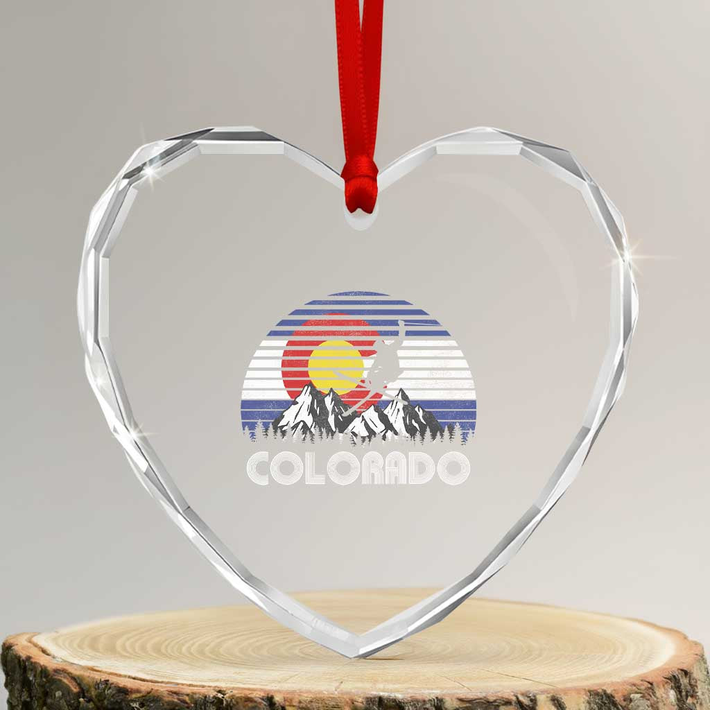Ski Skiing Colorado Snow Mountain Winter Sport Heart Crystal Glass Ornament - Wonder Print Shop