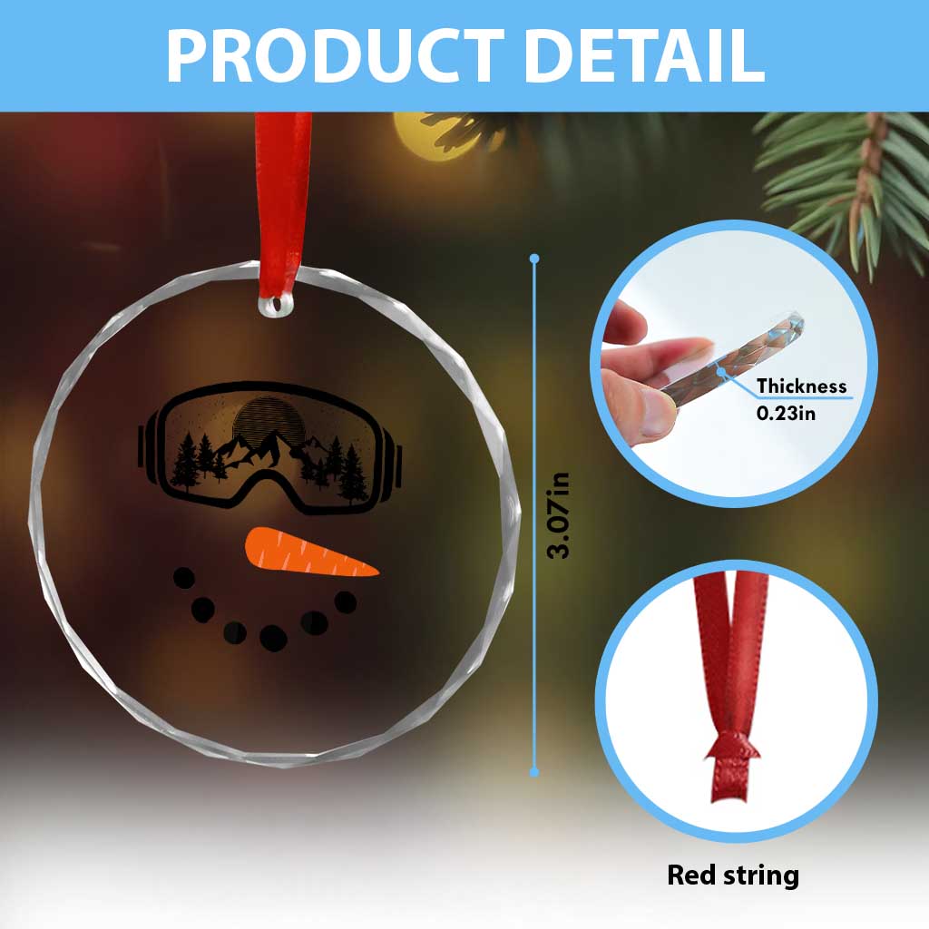 Ski Snowboard Snowman Face Crystal Glass Ornament Goggles Skiing Snow Ski Lover Skier - Wonder Print Shop