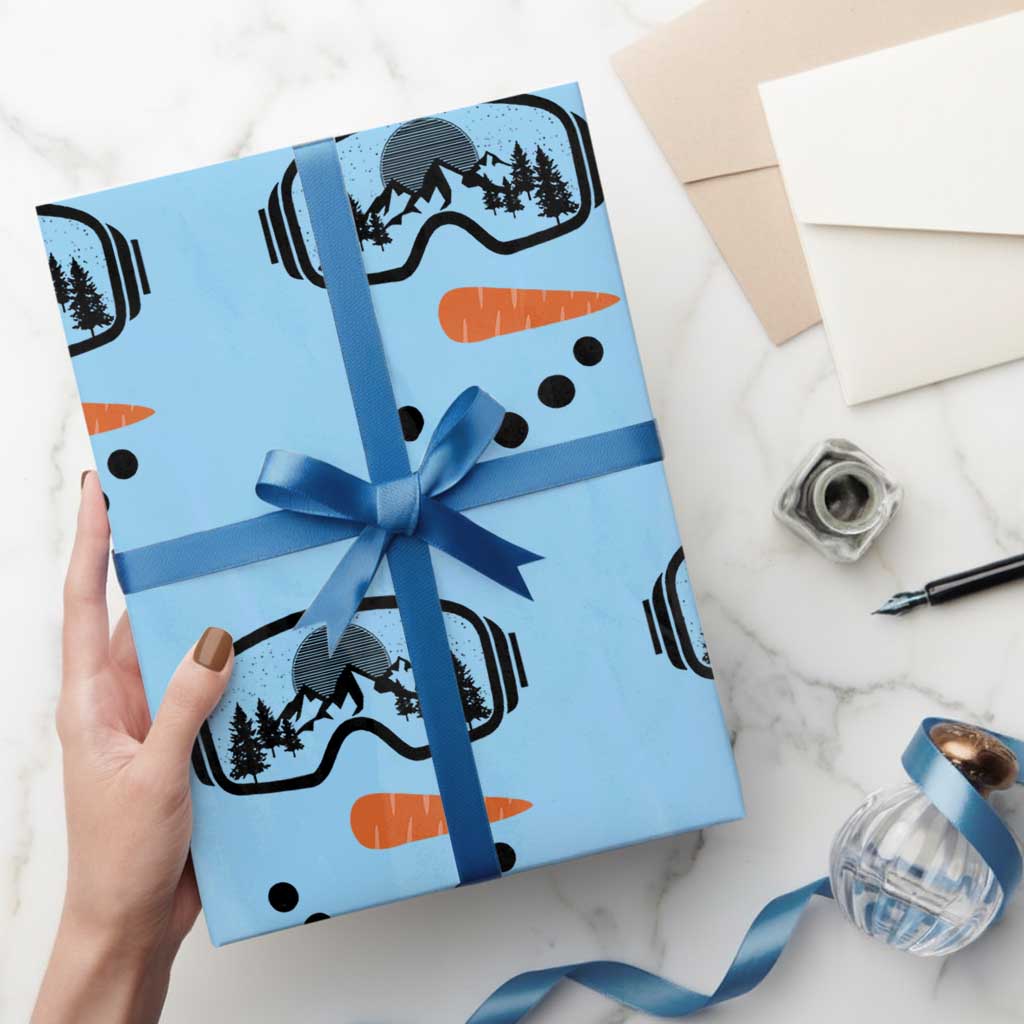 Ski Snowboard Snowman Face Wrapping Paper Roll Goggles Skiing Snow Ski Lover Skier - Wonder Print Shop