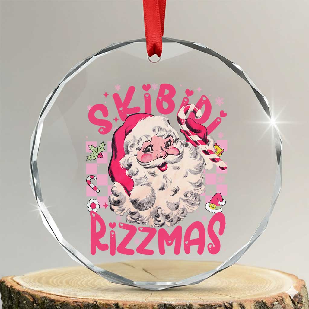 Skibidi Rizzmas Santa Crystal Glass Ornament Rizz Santa Pink Groovy Funny Xmas Gen Alpha Girl Kids - Wonder Print Shop