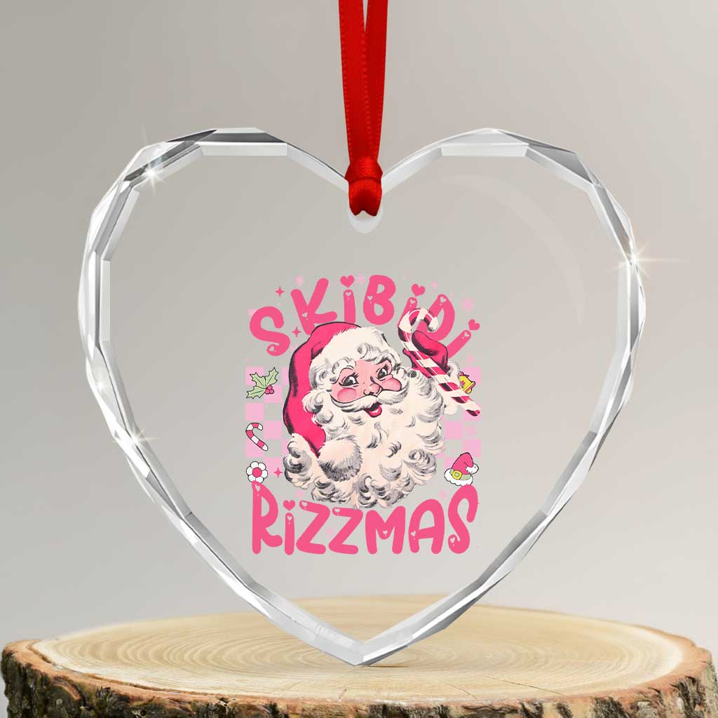 Skibidi Rizzmas Santa Heart Crystal Glass Ornament Rizz Santa Pink Groovy Funny Xmas Gen Alpha Girl Kids - Wonder Print Shop
