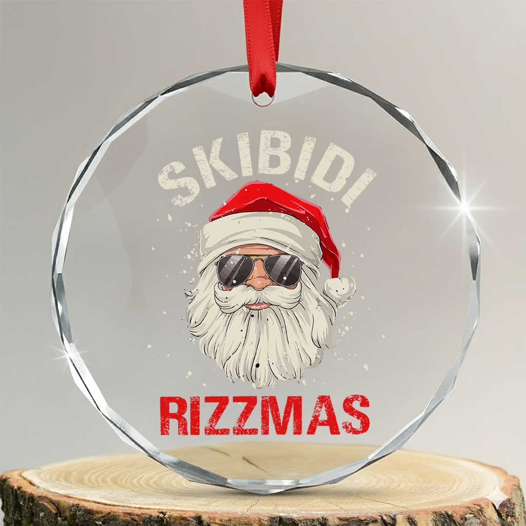 Skibidi Rizzmas Xmas Crystal Glass Ornament Rizz Santa Claus Retro Funny Xmas Gen Alpha Kid - Wonder Print Shop