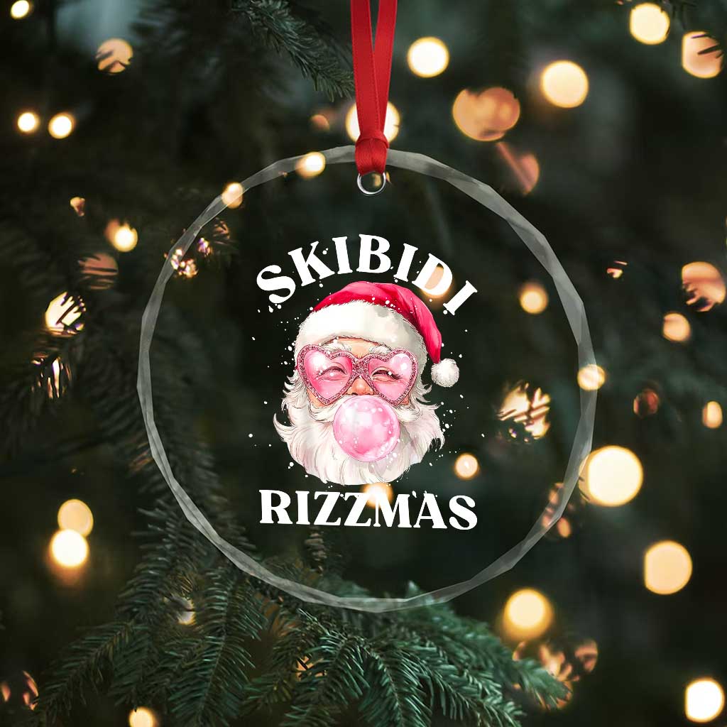 Skibidi Rizzmas Xmas Crystal Glass Ornament Rizz Santa Pink Bubble Gum Funny Xmas Gen Alpha Girl Kids TS10