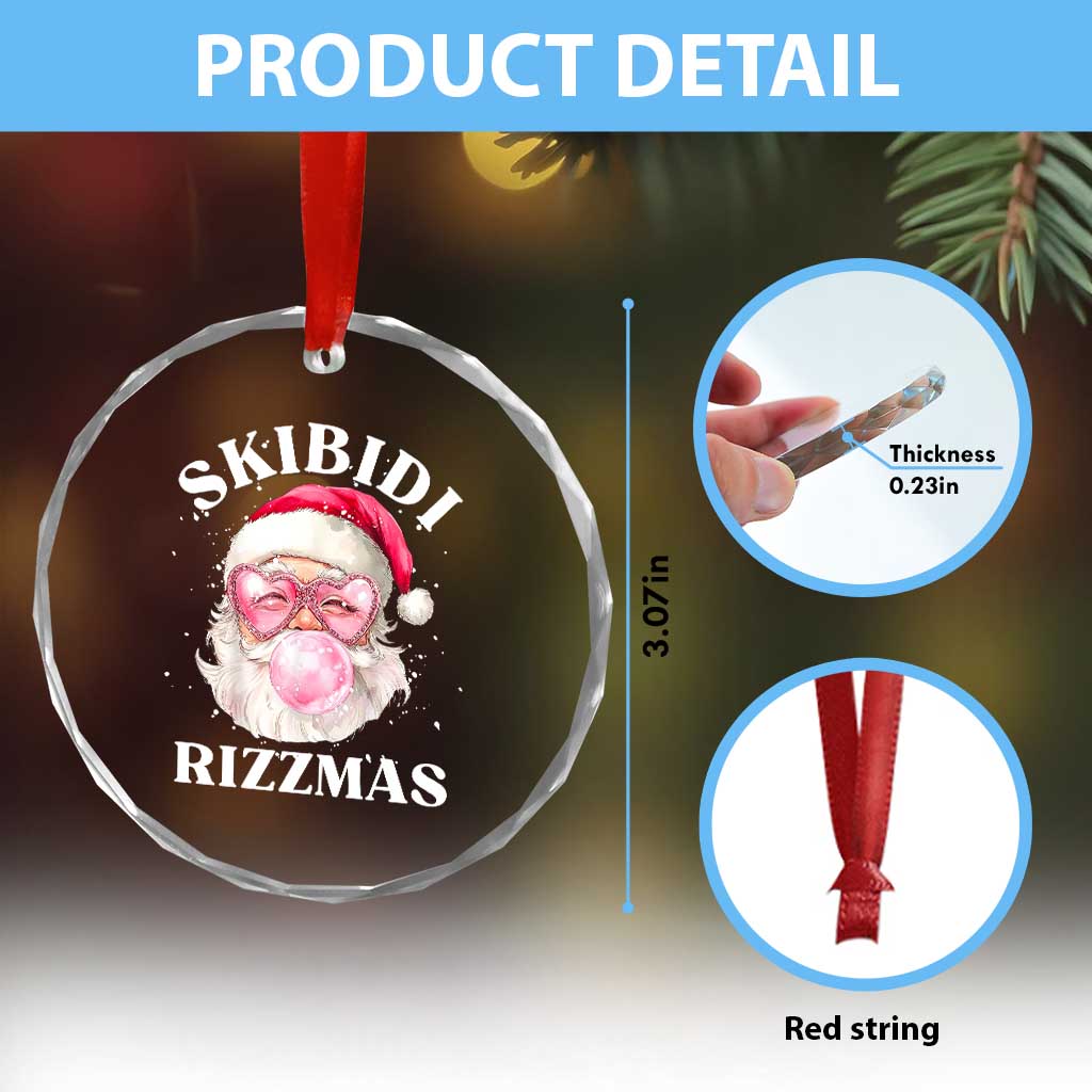 Skibidi Rizzmas Xmas Crystal Glass Ornament Rizz Santa Pink Bubble Gum Funny Xmas Gen Alpha Girl Kids TS10
