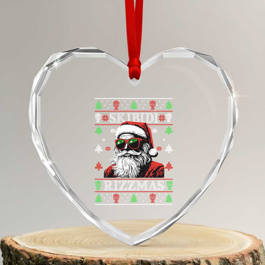 Skibidi Rizzmas Xmas Heart Crystal Glass Ornament Rizz Santa Claus Funny Christmas Gen Alpha - Wonder Print Shop