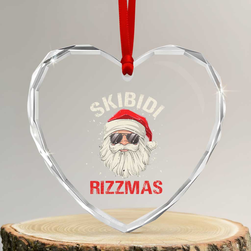 Skibidi Rizzmas Xmas Heart Crystal Glass Ornament Rizz Santa Claus Retro Funny Xmas Gen Alpha Kid - Wonder Print Shop
