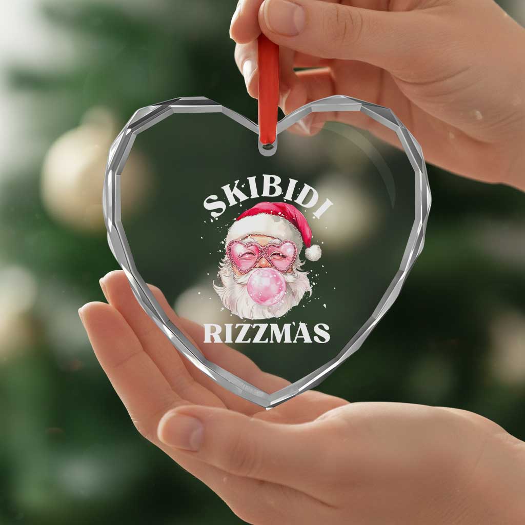 Skibidi Rizzmas Xmas Heart Crystal Glass Ornament Rizz Santa Pink Bubble Gum Funny Xmas Gen Alpha Girl Kids - Wonder Print Shop