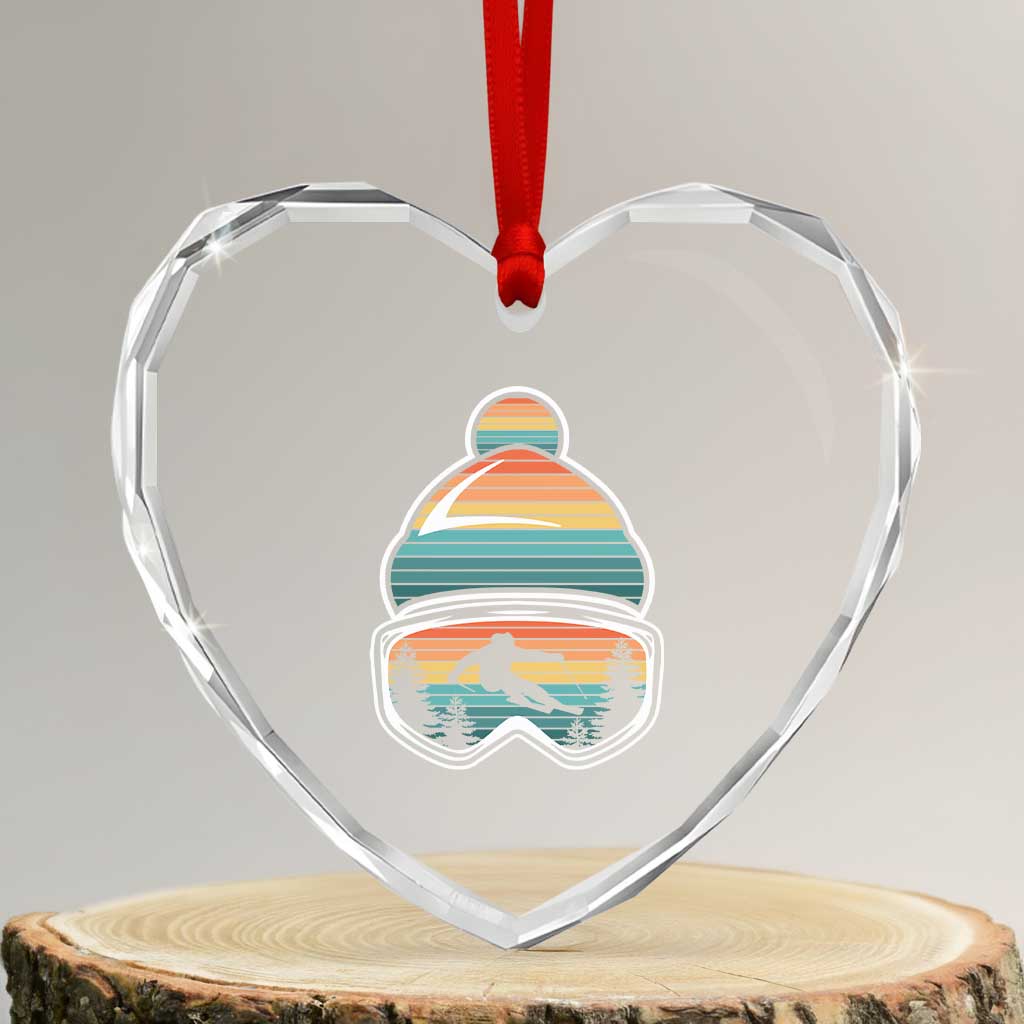 Skiing Mountain Retro Ski Goggles Winter Sport Heart Crystal Glass Ornament - Wonder Print Shop