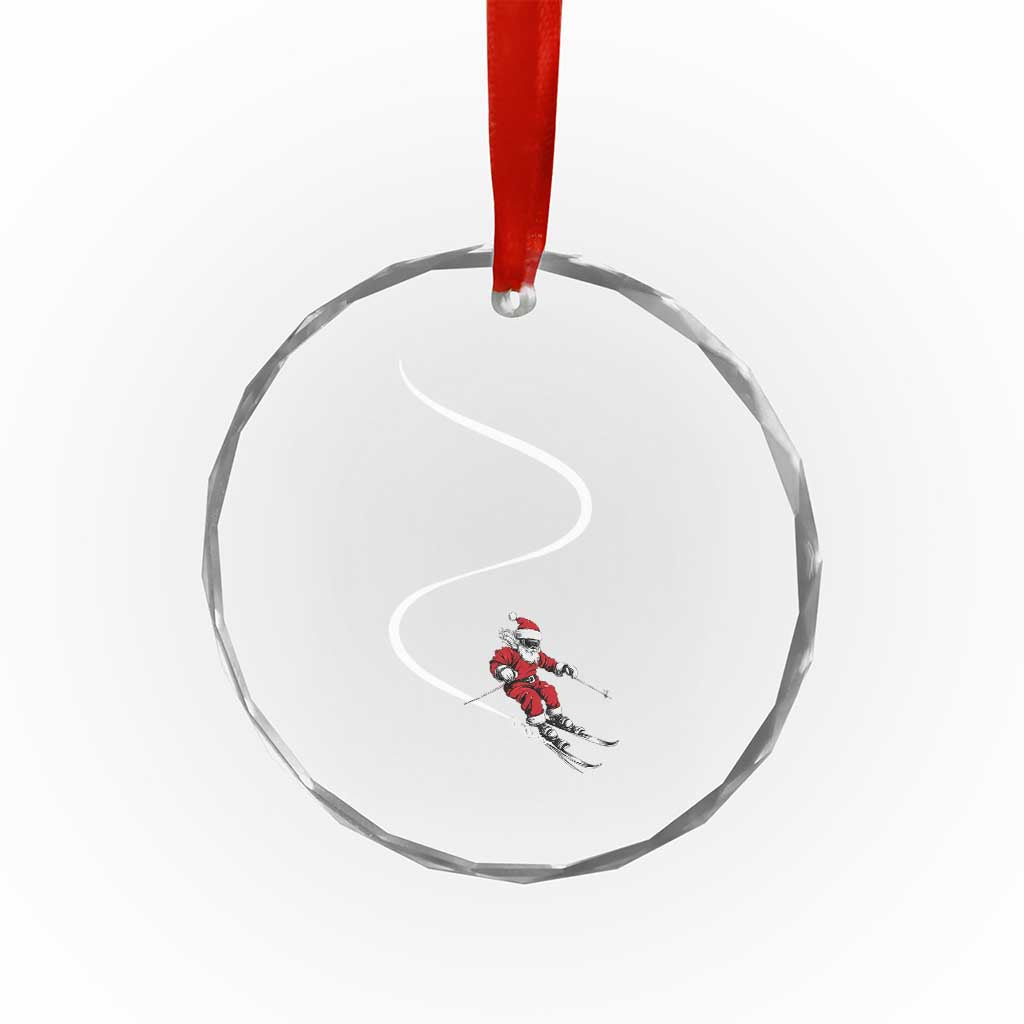 Skiing Santa Christmas Crystal Glass Ornament Retro Funny Ski Trip Freeride Freeski Winter Sports Skiers - Wonder Print Shop