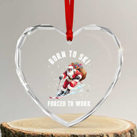 Skiing Santa Christmas Heart Crystal Glass Ornament Funny Born to Ski Forced to Work - Wonder Print Shop