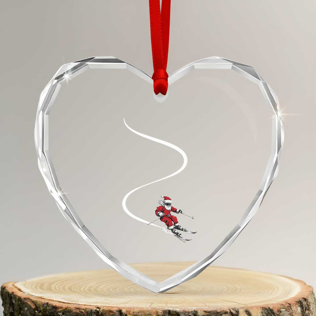 Skiing Santa Christmas Heart Crystal Glass Ornament Retro Funny Ski Trip Freeride Freeski Winter Sports Skiers - Wonder Print Shop