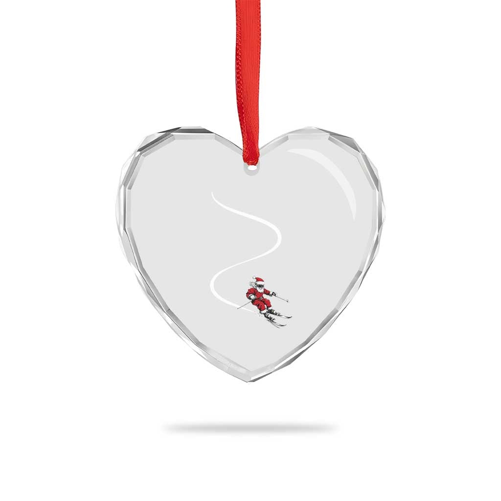 Skiing Santa Christmas Heart Crystal Glass Ornament Retro Funny Ski Trip Freeride Freeski Winter Sports Skiers - Wonder Print Shop