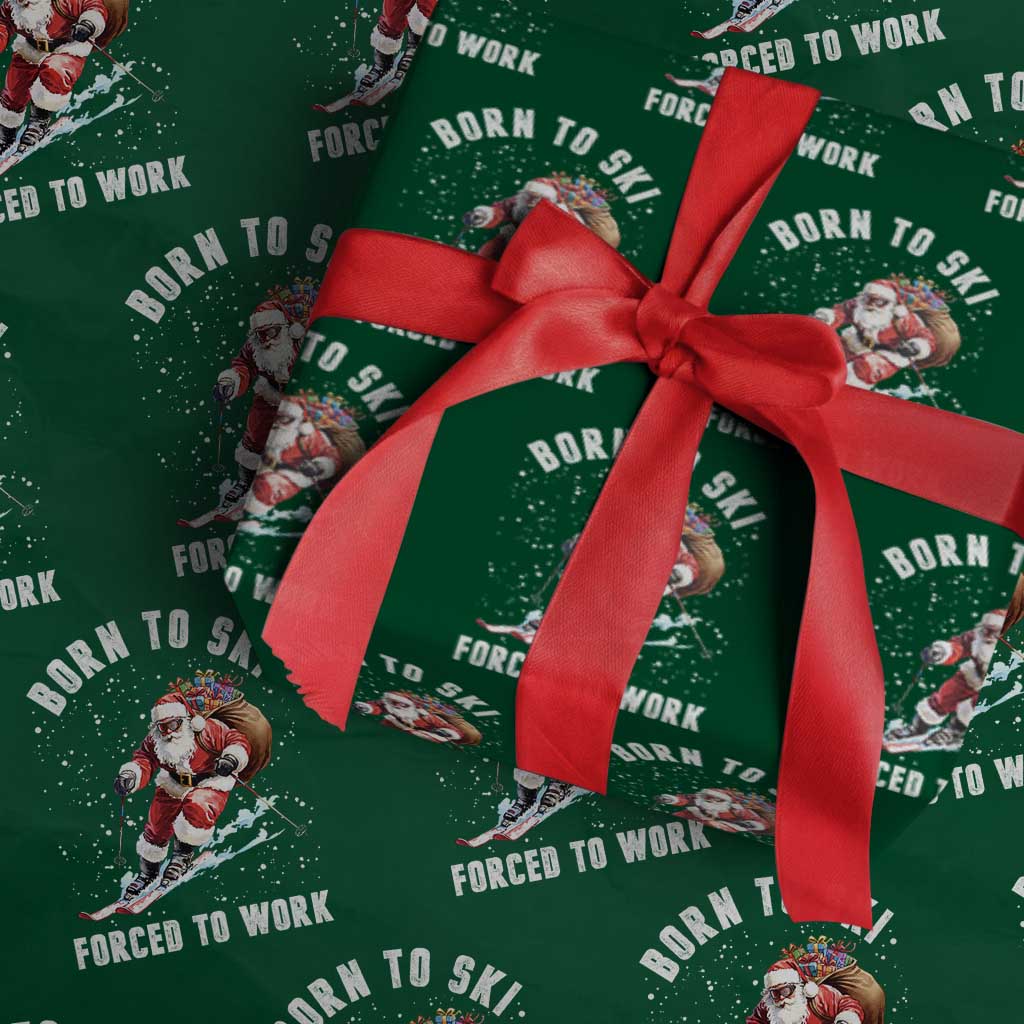 Skiing Santa Christmas Wrapping Paper Roll Funny Born to Ski Forced to Work - Wonder Print Shop