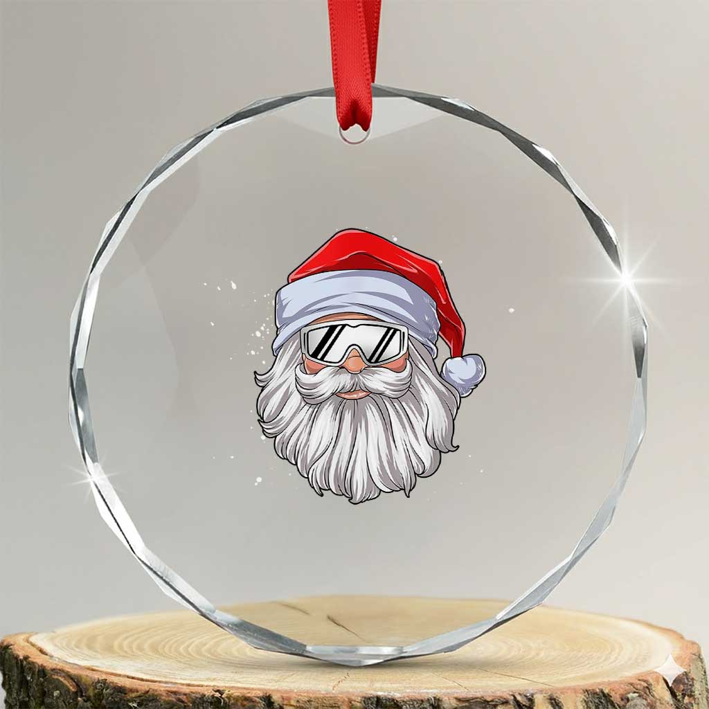 Skiing Santa Face Christmas Crystal Glass Ornament Retro Ski Goggles Winter Sports Skiing Gift Snowboard - Wonder Print Shop