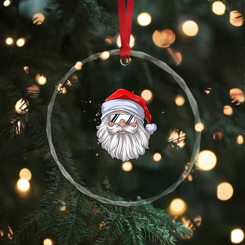 Skiing Santa Face Christmas Crystal Glass Ornament Retro Ski Goggles Winter Sports Skiing Gift Snowboard - Wonder Print Shop