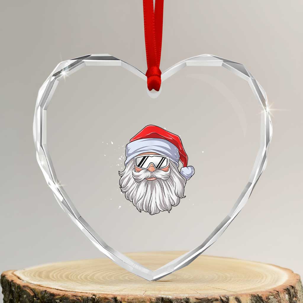 Skiing Santa Face Christmas Heart Crystal Glass Ornament Retro Ski Goggles Winter Sports Skiing Gift Snowboard - Wonder Print Shop