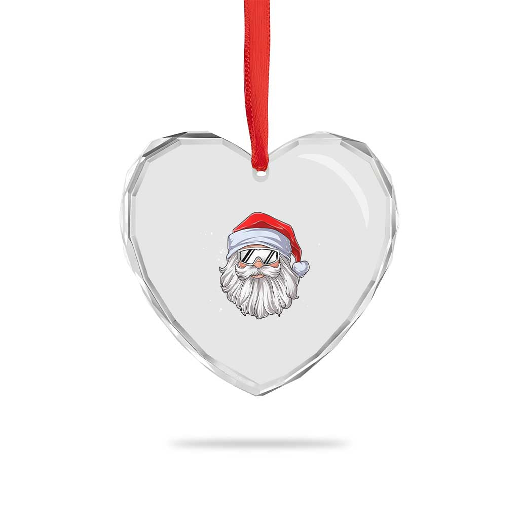 Skiing Santa Face Christmas Heart Crystal Glass Ornament Retro Ski Goggles Winter Sports Skiing Gift Snowboard - Wonder Print Shop