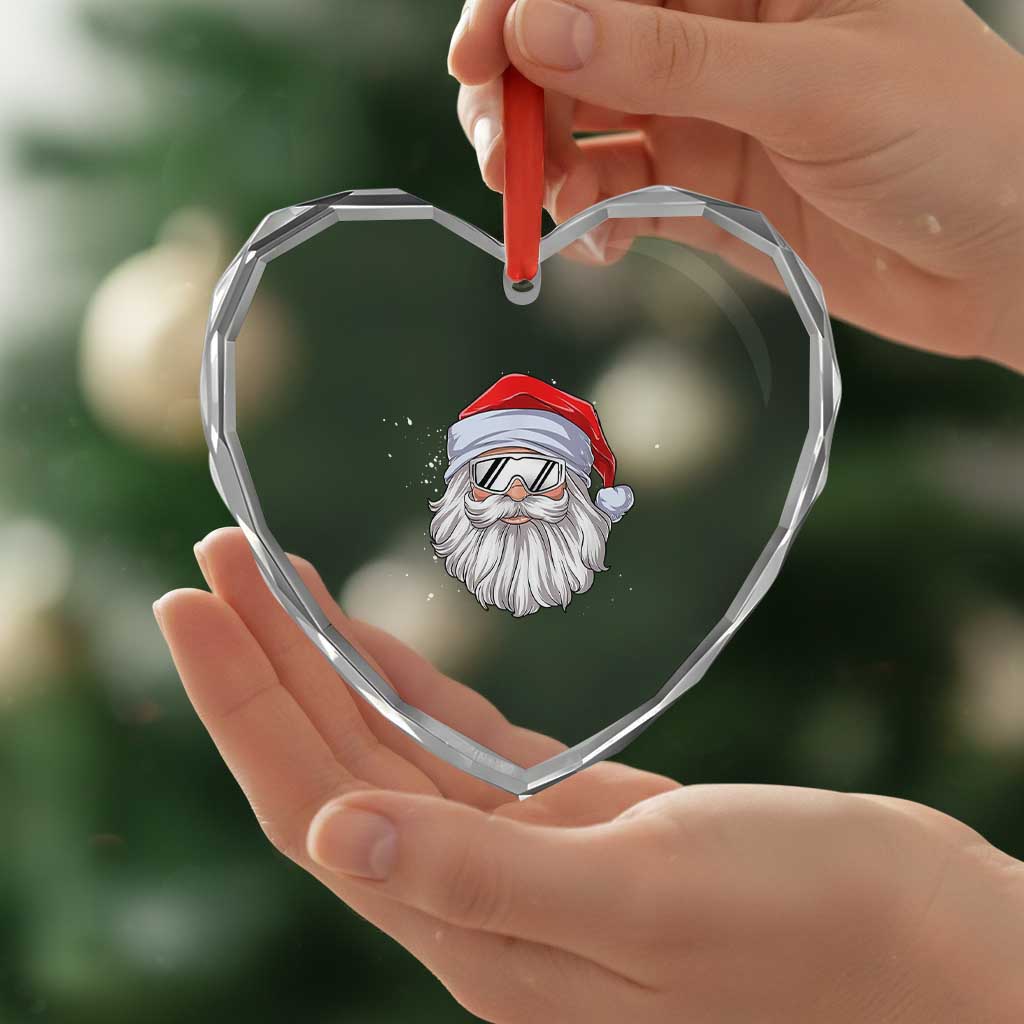 Skiing Santa Face Christmas Heart Crystal Glass Ornament Retro Ski Goggles Winter Sports Skiing Gift Snowboard - Wonder Print Shop