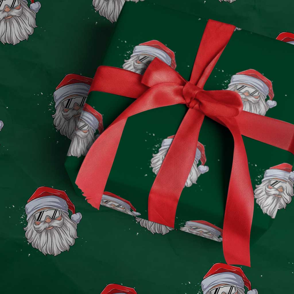Skiing Santa Face Christmas Wrapping Paper Roll Retro Ski Goggles Winter Sports Skiing Gift Snowboard - Wonder Print Shop