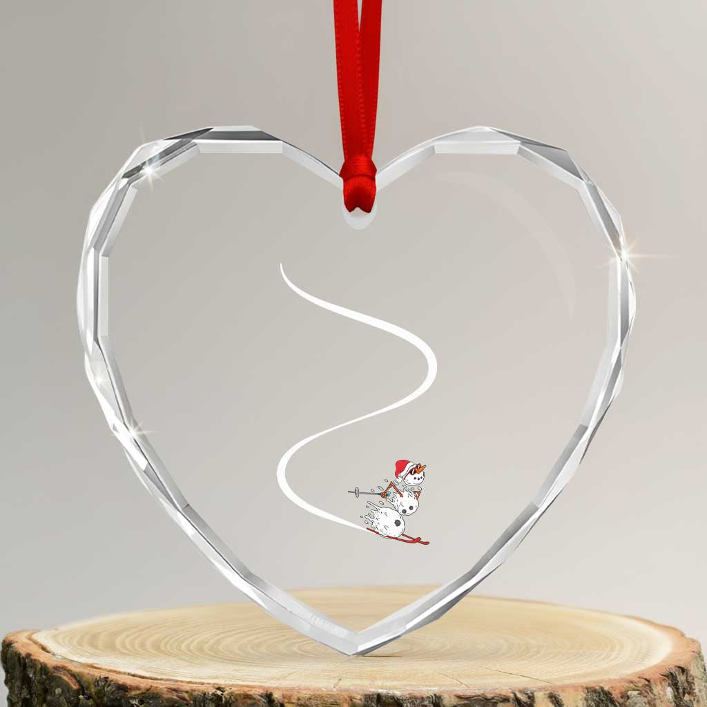Skiing Snowman Heart Crystal Glass Ornament Funny Ski Freeride Freeski Winter Sports Skiers - Wonder Print Shop