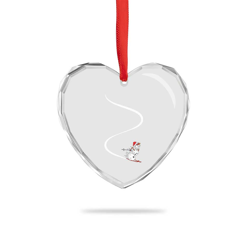 Skiing Snowman Heart Crystal Glass Ornament Funny Ski Freeride Freeski Winter Sports Skiers - Wonder Print Shop