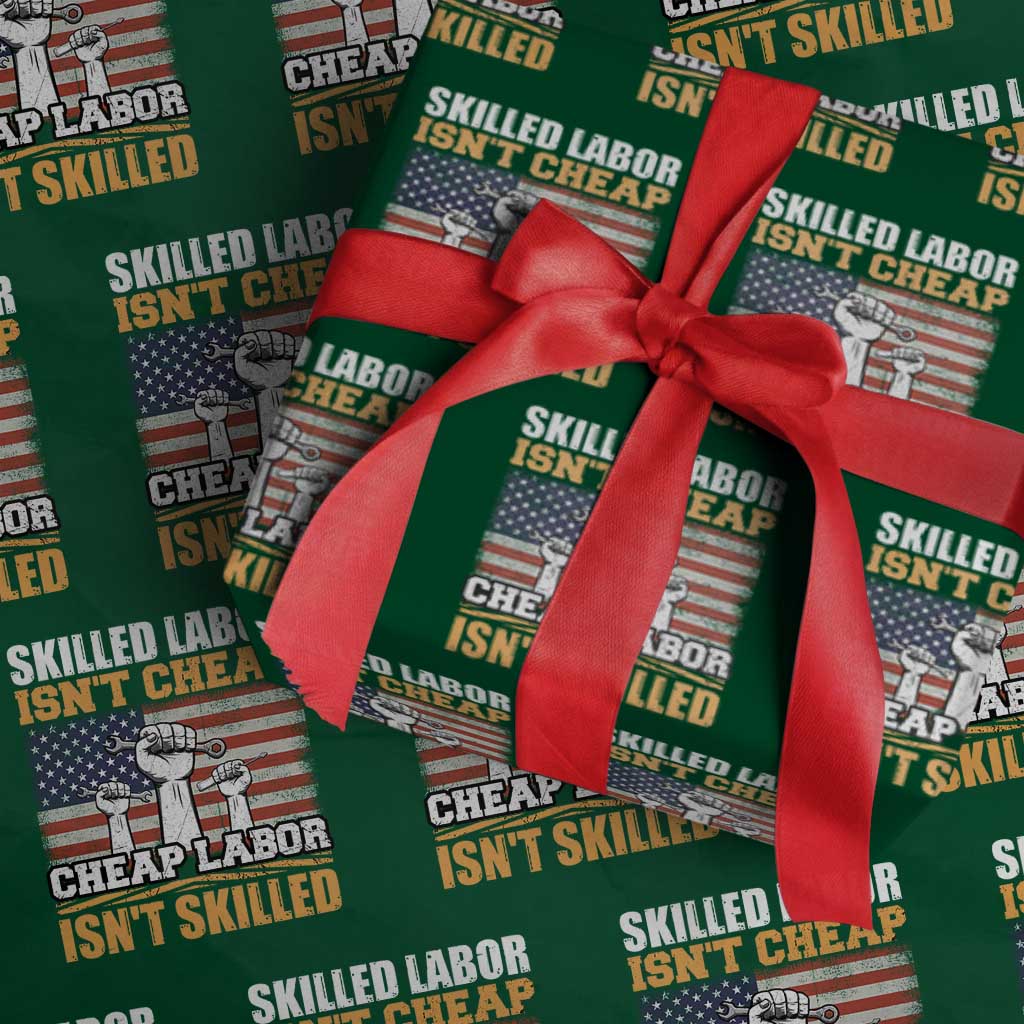 Skilled Labor Patriotic USA Flag Wrapping Paper Roll Blue Collar Trade Union Hand Tools Pride Graphic