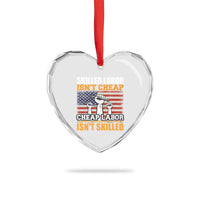 Skilled Labor Patriotic USA Flag Heart Crystal Glass Ornament Blue Collar Trade Union Hand Tools Pride Graphic