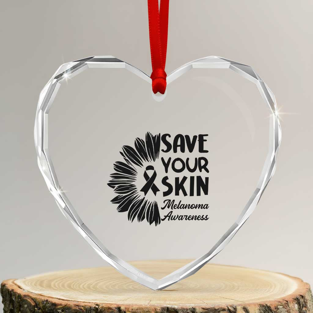Skin Cancer Fighter Heart Crystal Glass Ornament Save Your Skin