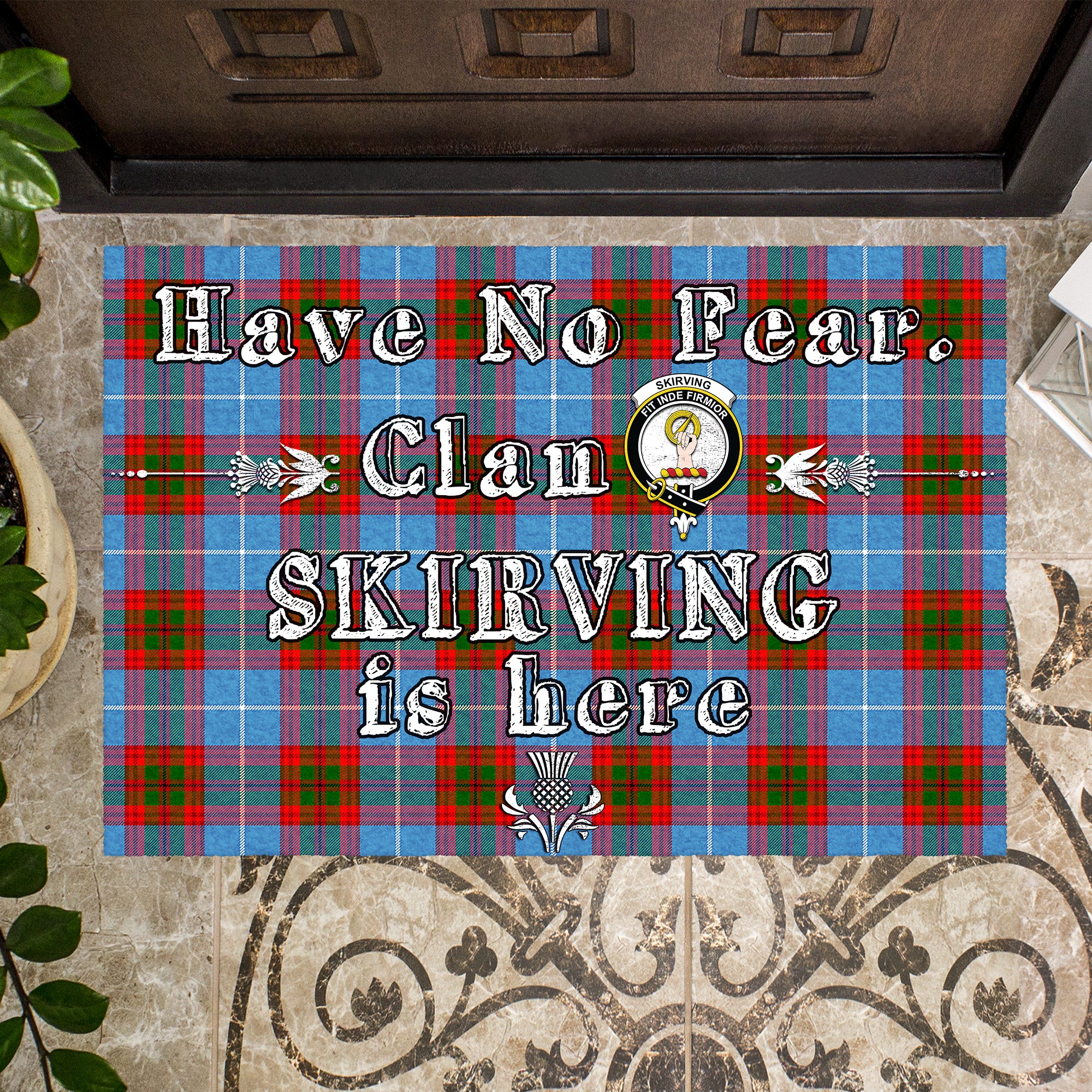 skirving-clan-tartan-door-mat-family-crest-have-no-fear-tartan-door-mat