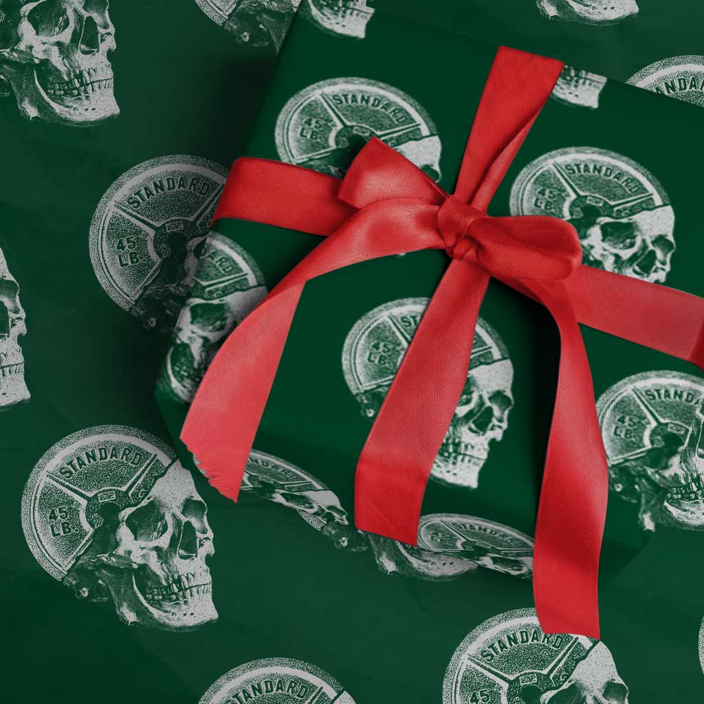 Skull 45 lbs Plate Weight Lifting Gym Workout Wrapping Paper Roll - Wonder Print Shop