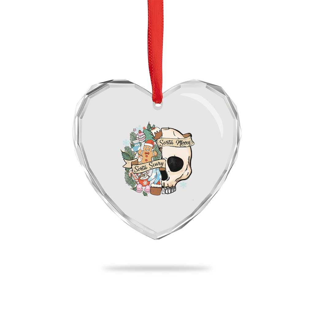 Skull Christmas Heart Crystal Glass Ornament Sorta Scary Sorta Merry - Wonder Print Shop