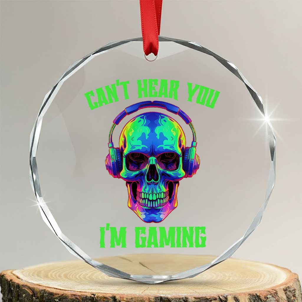 Skull Gamer Crystal Glass Ornament Can't Hear You I'm Gaming Funny Video Game Lover Player - Wonder Print Shop
