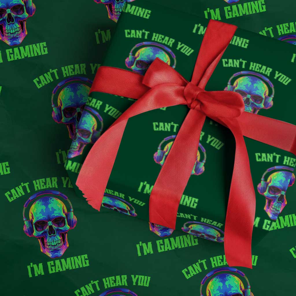 Skull Gamer Wrapping Paper Roll Can't Hear You I'm Gaming Funny Video Game Lover Player