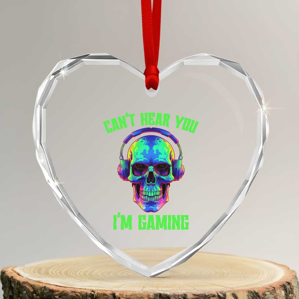 Skull Gamer Heart Crystal Glass Ornament Can't Hear You I'm Gaming Funny Video Game Lover Player - Wonder Print Shop