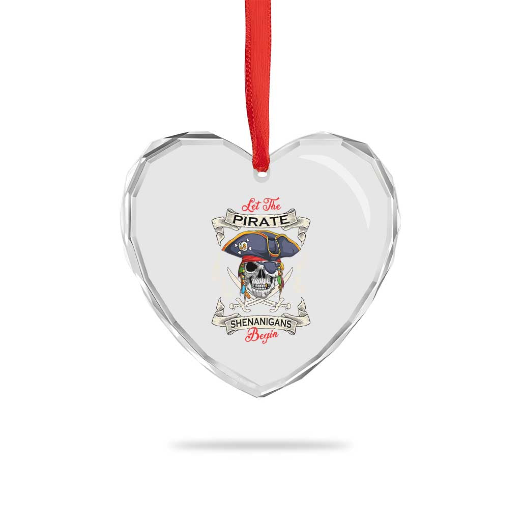 Skull Pirate Let The Pirate Shenanigans Begin Heart Crystal Glass Ornament Halloween Crossbones Freebooter