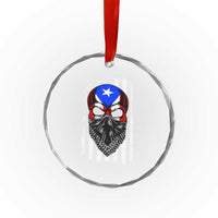Skull Puerto Rican American Flag Crystal Glass Ornament With Bandana