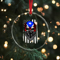 Skull Puerto Rican American Flag Crystal Glass Ornament With Bandana