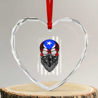 Skull Puerto Rican American Flag Heart Crystal Glass Ornament With Bandana